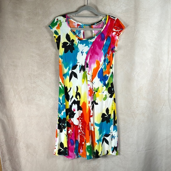 Jams World VTG Symphony Mini Dress Multicolor Abstract Floral Vibrant Tropical - Picture 1 of 13